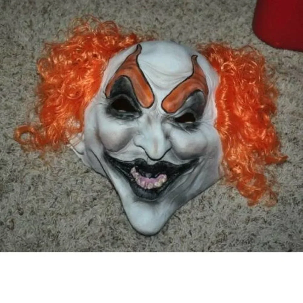 Killer Clown Mask & Wig Halloween Creepy Face & Hair Costume Accessory Ages 14+